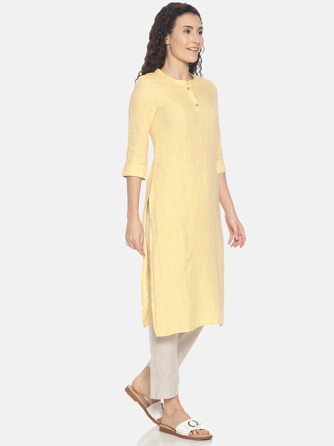 Buy Women's Cotton Blend Printed Straight Kurta [Yellow-Kurti-M] Size: M,  Color: Yellow at Amazon.in