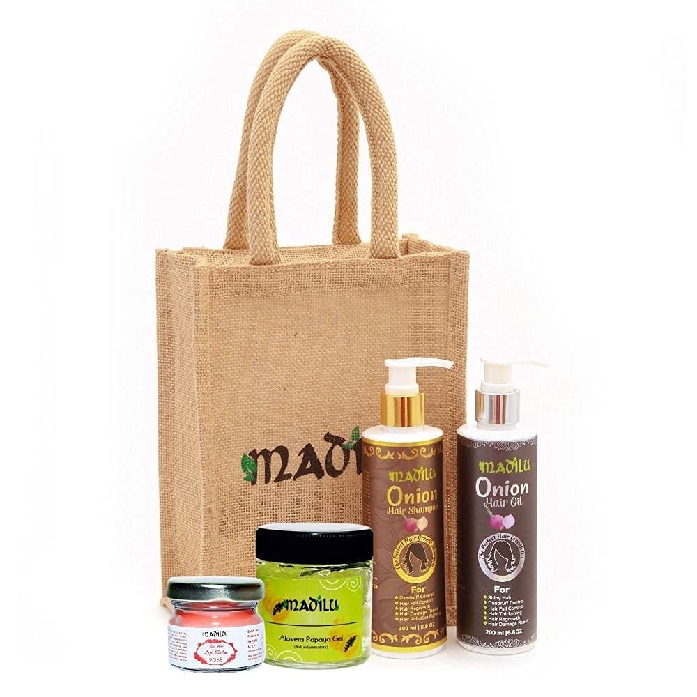Madilu Organics - RAKHI SPECIAL COMBO - Hair Shampoo, Oil, Alovera Papaya Gel, Rose Lip Balm for Your Lovely Sisters