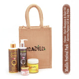 Madilu Organics - RAKHI SPECIAL COMBO - Hair Shampoo, Hair Oil, Alovera Sandal Gel for skin care (Anti Aging) and Peach Lip balm for Your Lovely Sisters