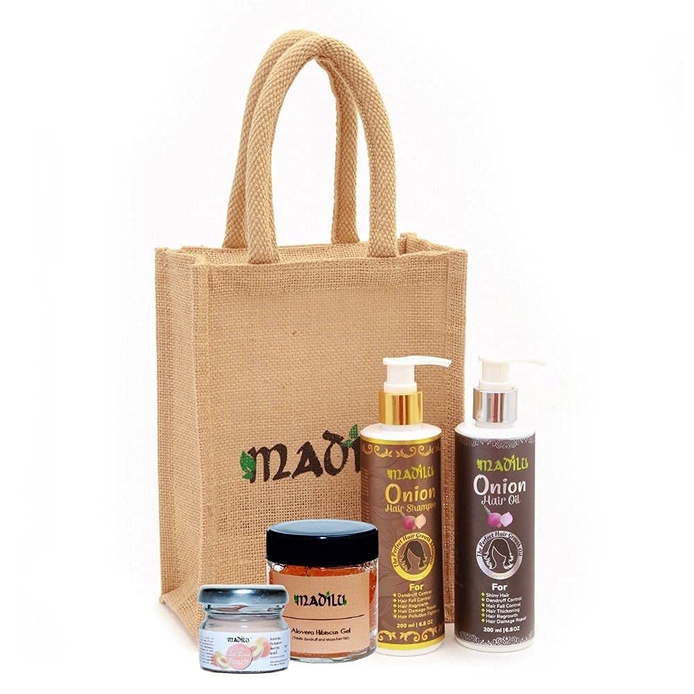 Madilu Organics - RAKHI SPECIAL COMBO - Hair Shampoo, Oil, Alovera Hibiscus Hair Gel ,Peach Lip Balm for Your Lovely Sisters