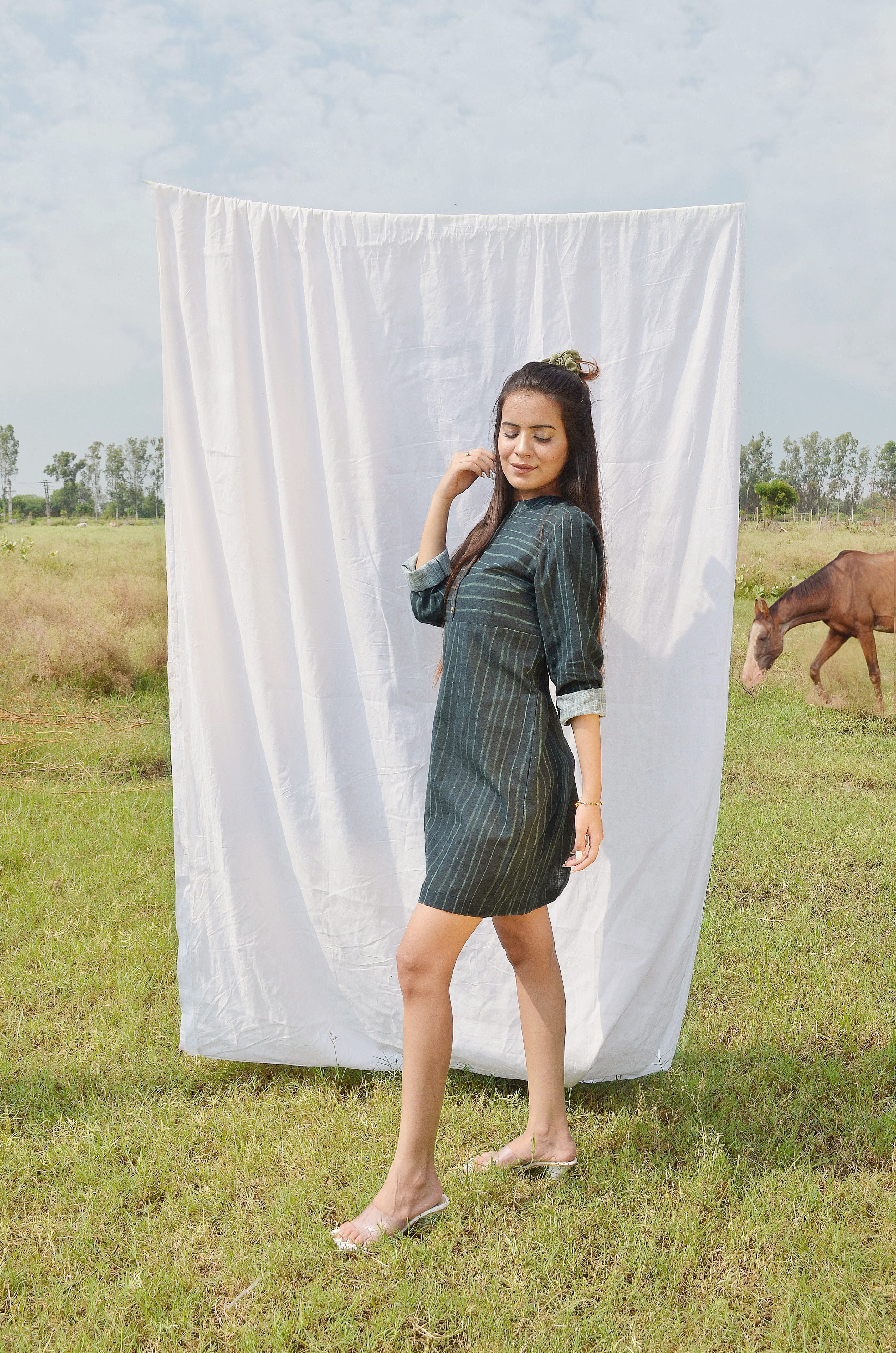 Sobo Living - Grass Button Dress | BeKarmic | Dresses;Sobo Living | Adult, Dress, Fashion, L, M, S, Sobo Living, Summer Essentials, Women, Womens, XL, XS, ₹2500 - ₹5000