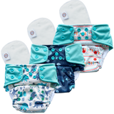 Pack of 3 Waterproof Organic Classic Pocket Diaper with 3 Organic Cotton Insert - Phool, Sea life and Dino Love