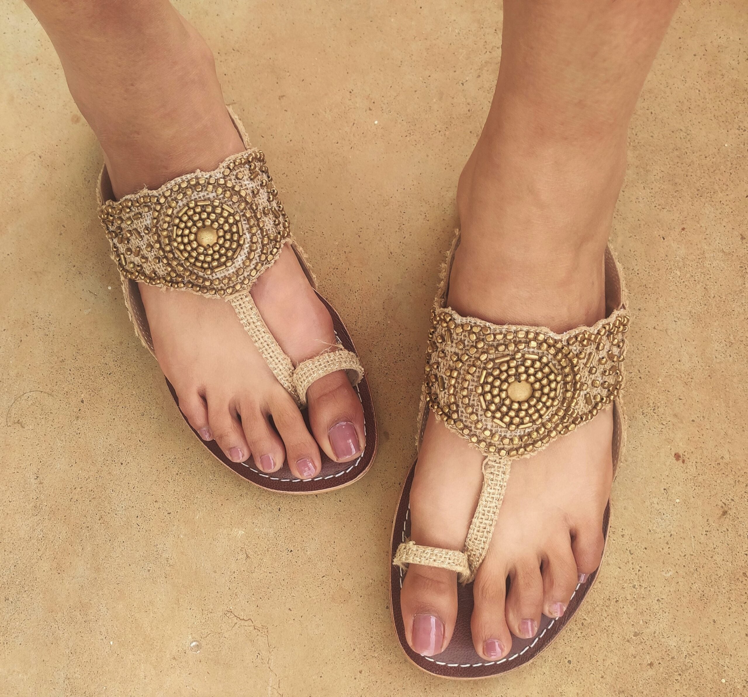 Buy Ela Gold Embellished Jute Sandals Online in India - BeKarmic.com