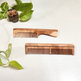 Neem Wood Combs, Fine teeth with handle comb & Dual teeth comb -set of 2 - Green foot print - BeKarmic