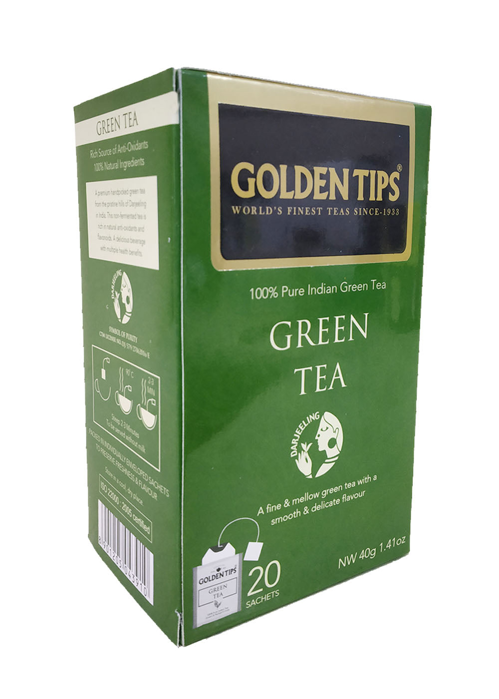 Pure Green Tea Individual Envelope - Tea Bags - Golden Tips Teas India - BeKarmic