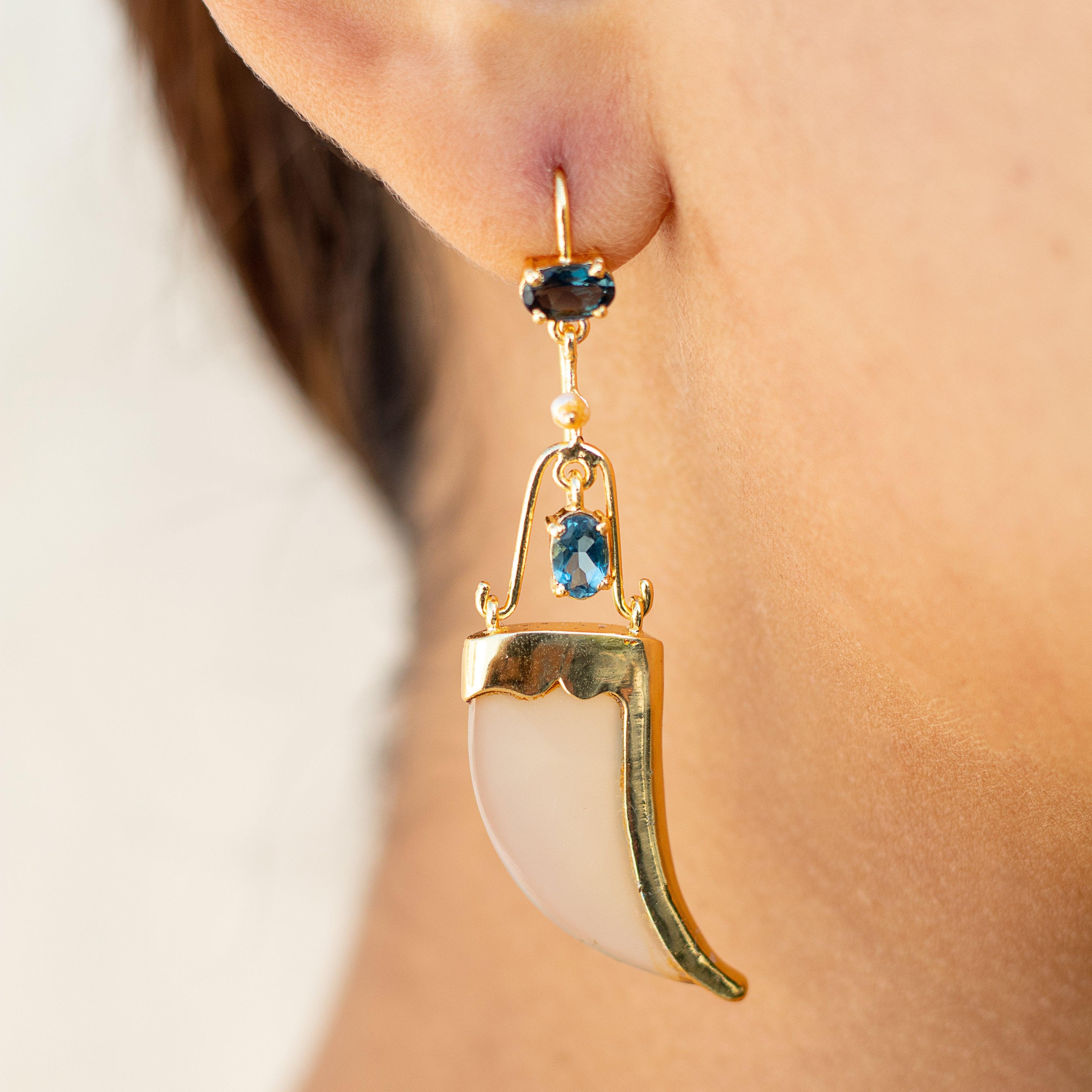 AVANI Gold Faux Tiger Claw Blue Imperial Earrings - Baka Jewelry - BeKarmic