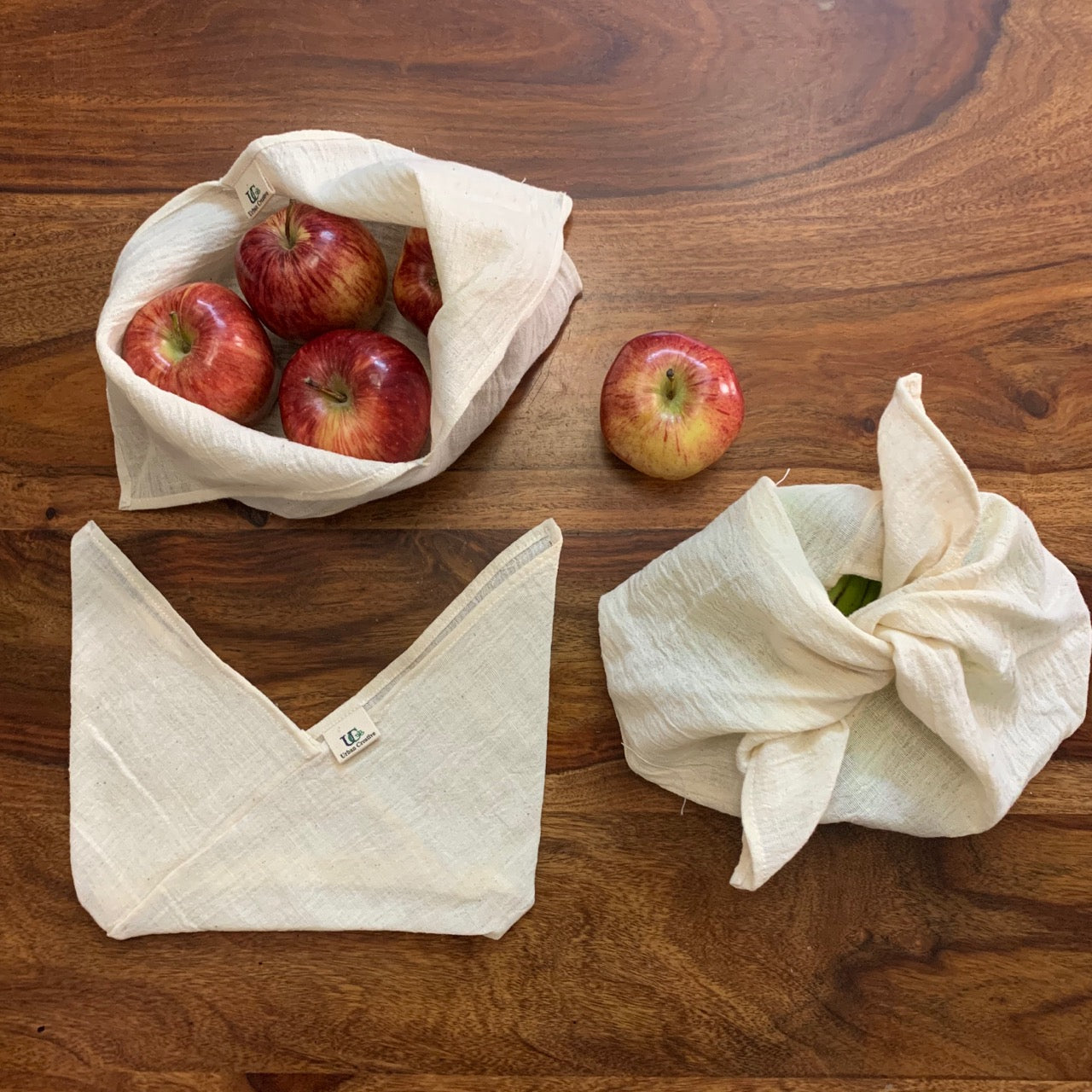 Tanuka Kitchen Utility Bento Bag in Organic Cotton ( Set of 3 Assorted Sizes ) for Storing Veggies, Wrapping Rotis, Sprouting Pulses & Making Paneer - Urban Creative - BeKarmic