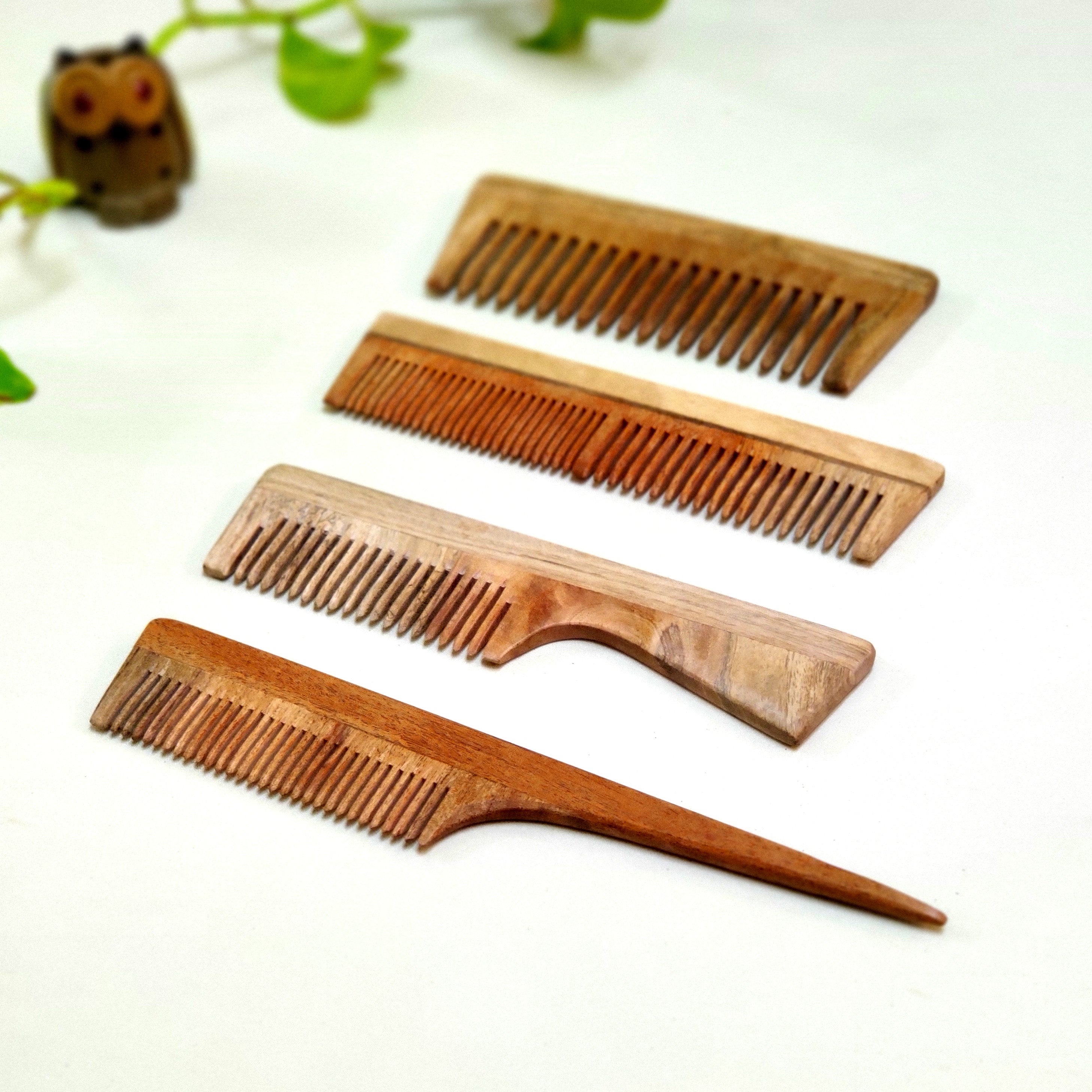 Neem Wood Comb - set of 4 - Green foot print - BeKarmic