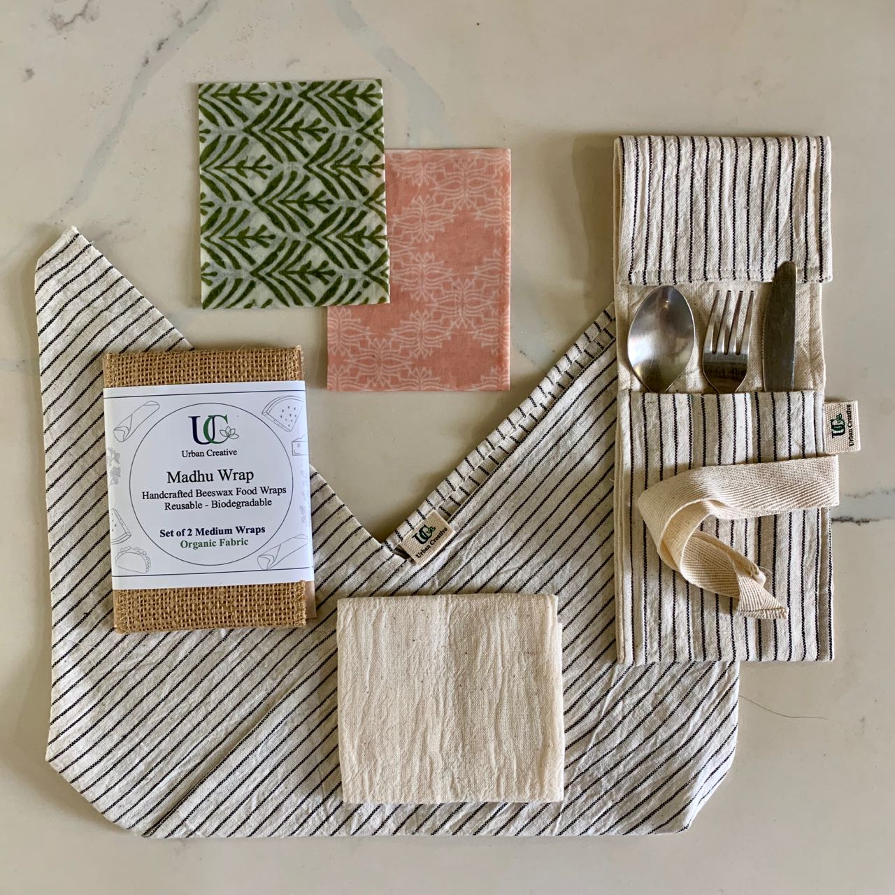 Urban Creative - Zero Waste Lunch Gift Set - Black Lines Design | BeKarmic | Lunch Gift Set | Crockery, Cutlery, Gift, Gifts, Home, Home Essentials, Home Gift Hampers, Kitchen Essentials, Kit