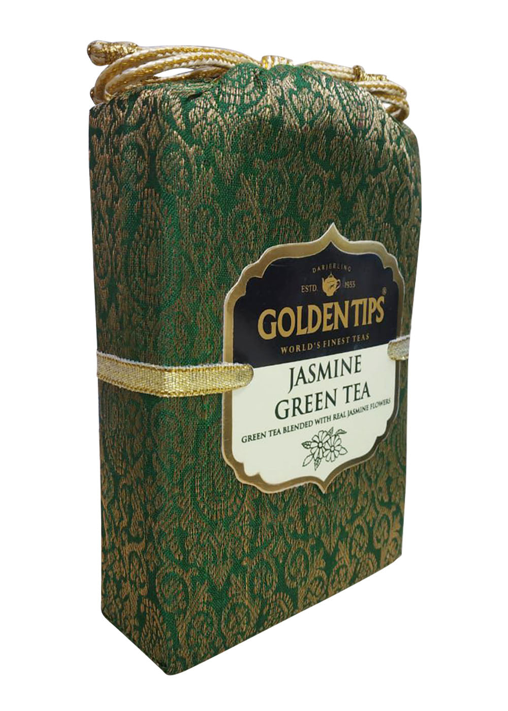 Golden Tips Teas India - Jasmine Green Tea - Royal Brocade Cloth Bags | BeKarmic | Green Tea | Beverage, Drink, Golden Tips Teas India, Green Tea, green teas, Less than ₹500, Tea, Tea Leave