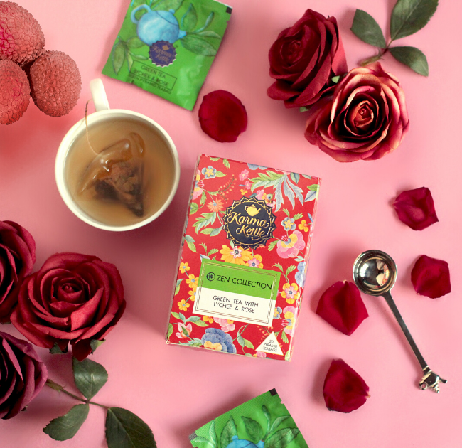 Karma Kettle Teas - Green tea with Lychee and Rose | BeKarmic | Green Tea | Beverage, Detox Green Tea, Drink, flavoured tea, fruit flavoured tea, fruit tea, Green Tea, Karma Kettle Teas, Less