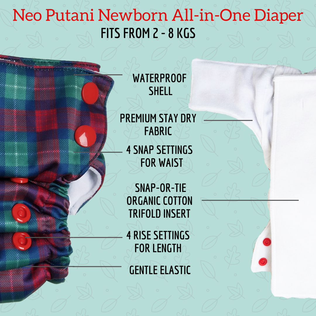 Bumpadum Neo Putani Waterproof Reusable All-in-One Newborn Diaper - Eden - Bumpadum - BeKarmic