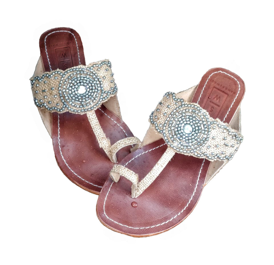 Ela Silver Embellished Jute Sandals - Sandalwali - BeKarmic