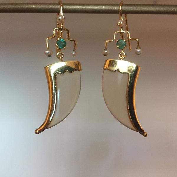 AVANI Gold Faux Tiger Claw Green Royal Earrings - Baka Jewelry - BeKarmic