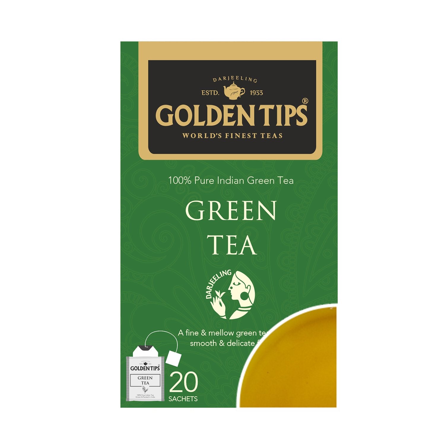 Pure Green Tea Individual Envelope - Tea Bags - Golden Tips Teas India - BeKarmic
